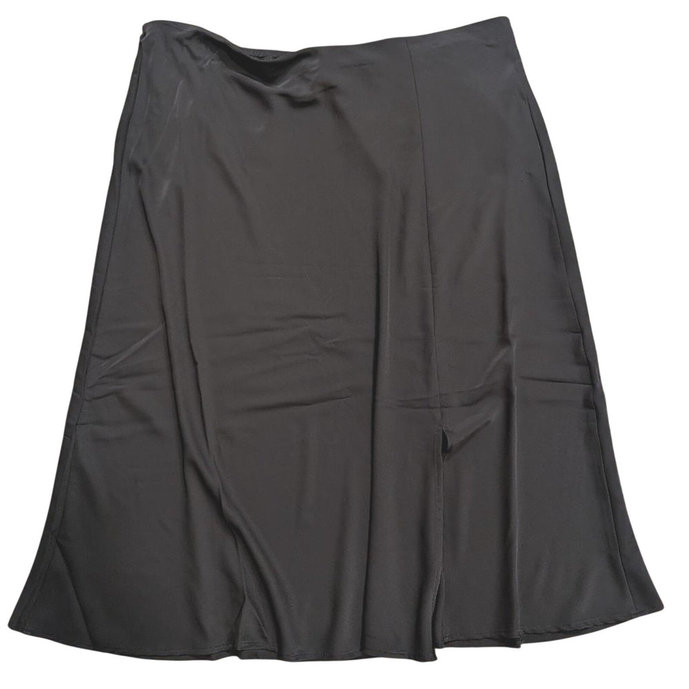 Skirt Womens PLUS 3X 22 Black Satin Like A Line Flare Midi Side slit NEW NWT